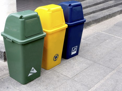 Recycling bins for different waste types